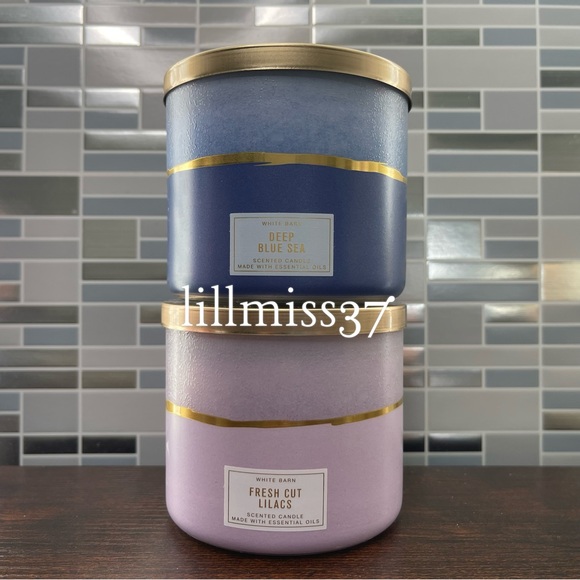 2X BRAND NEW BATH AND BODY WORKS 3 WICK CANDLES FRESH CUT LILACS DEEP BLUE SEA - Picture 2 of 6
